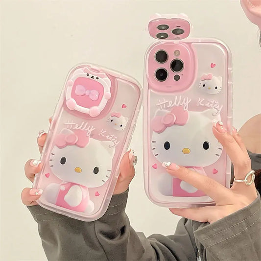 Hello Kitty Phone Case With Cover Mirror Holder Shockproof